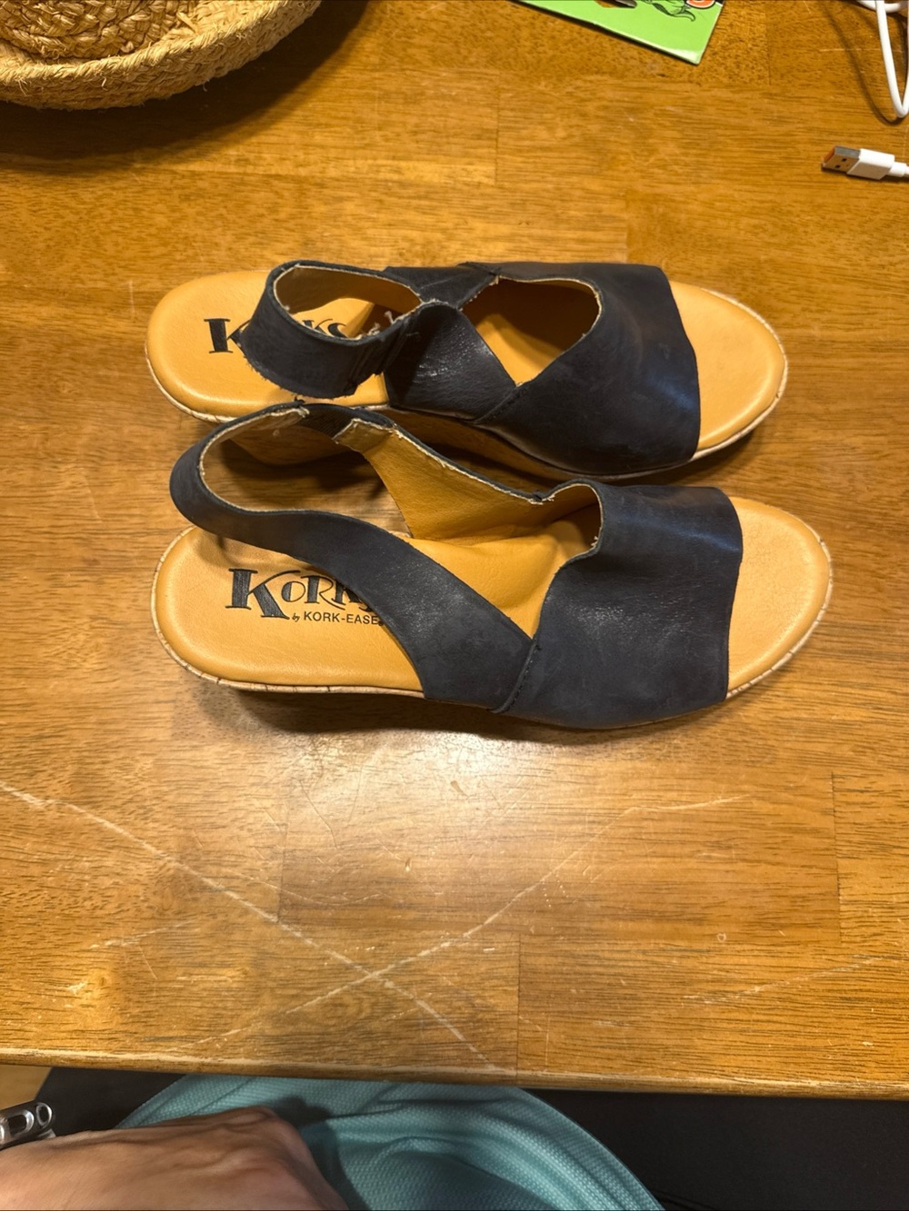 Korks by Kork-Ease Anja Black Stretch Slingback Open Toe Soft Leather Wedge Sz 7 - Picture 2 of 8